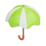 Green and white umbrella with an orange handle.